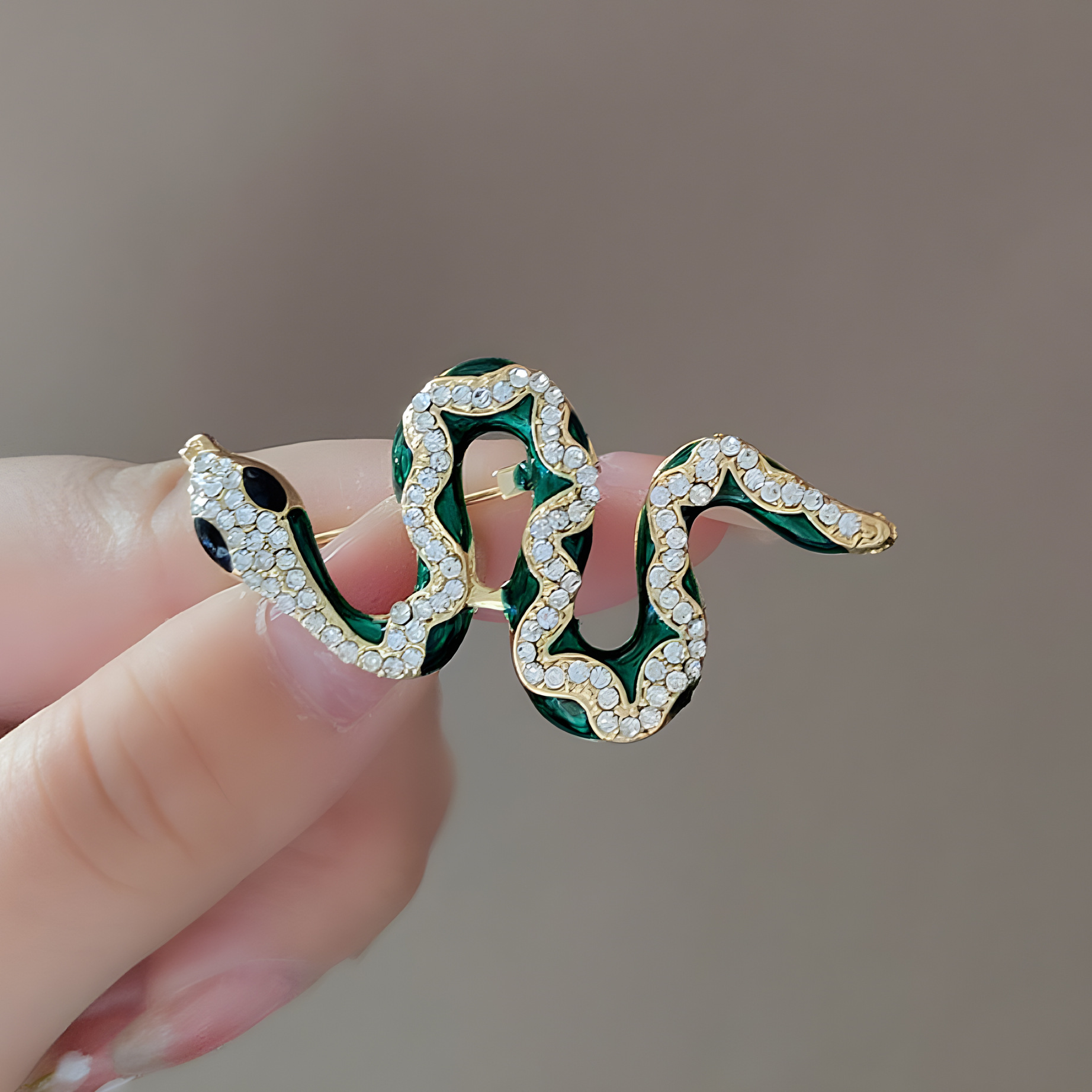Vintage Schlangen Brosche Mit Strass Edle Anstecknadel Für Damen_voghion.com