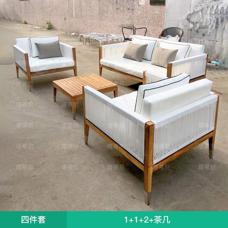 Sofá de exterior para patio, villa, muebles de ocio de teca anticorrosión, jardín al aire libre, hotel, impermeable, protección solar, sofá de madera maciza image 12