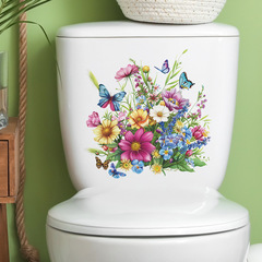 Feifan MG-M010 Fresh Flower Garden Butterfly & Green Leaf Toilet Sticker – Wholesale Bathroom & WC Wall Decal for Home Decor