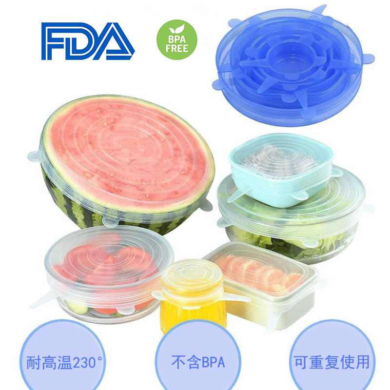 Cubierta de mantenimiento fresco de silicona Juego de 6 piezas de silicona de grado alimenticio de 6 piezas cubierta de mantenimiento fresco estiramiento de 6 piezas cubierta del horno de microondas película de mantenimiento fresco