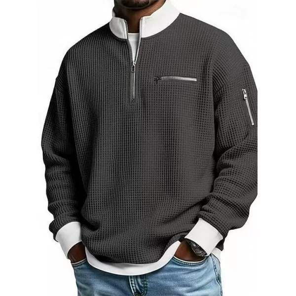 2026 European and American Trendy New Waffle Sweatshirt Fashion Casual Zipper Men's American-Style Long Sleeve