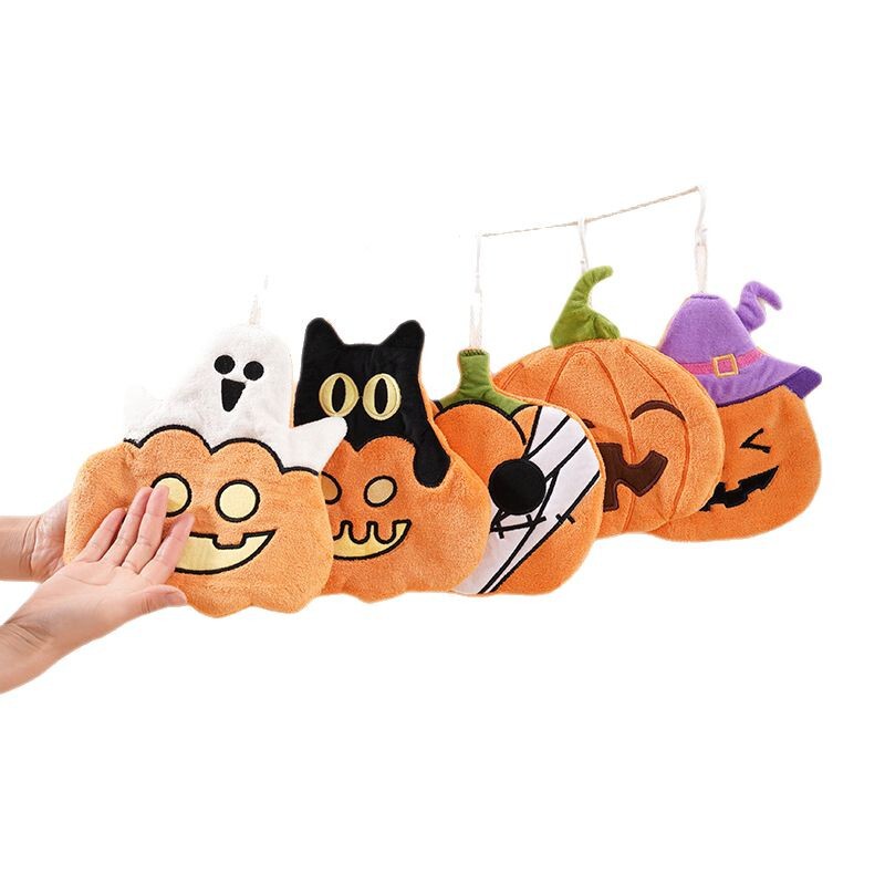 クロスボーダーハロウィン漫画カボチャハンドタオル家庭用ハンギングコーラルベルベット肥厚キッチン吸水速乾タオル|undefined