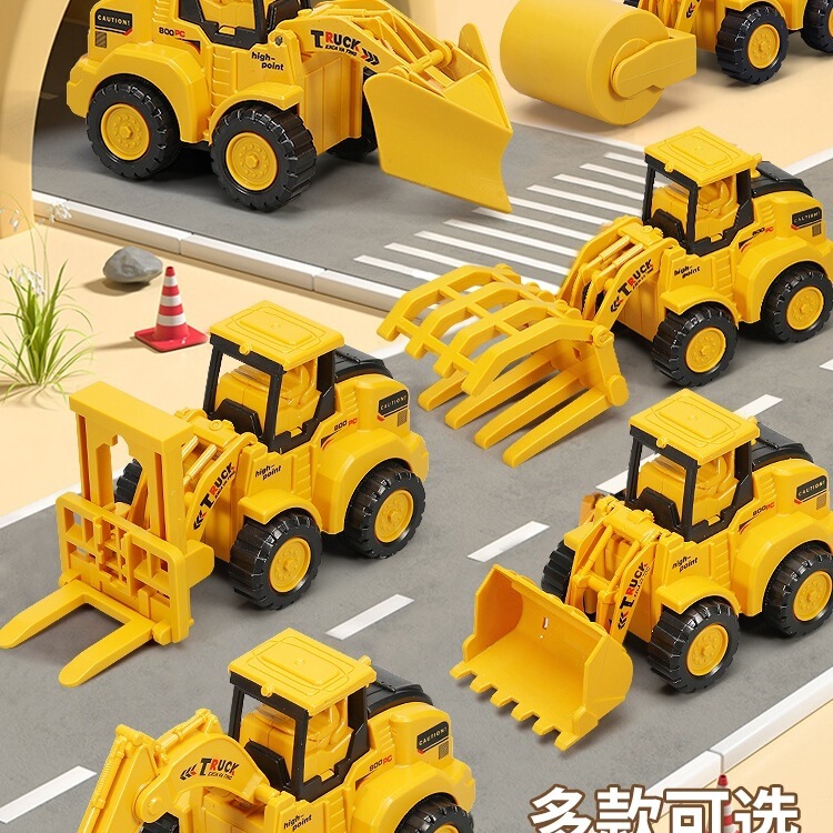 Children's Press-And-Play Toy Car Set: Excavator, Bulldozer, Road Roller, Forklift, Construction Vehicle Set for Boys
