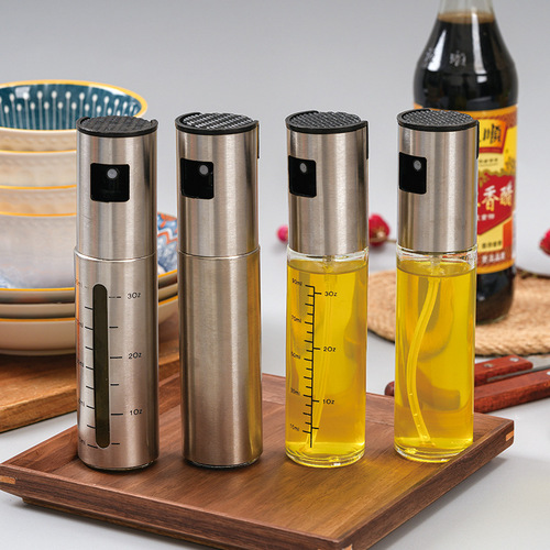 Household Kitchen Spray Bottle Atomizing Glass Fat Control Oil Dispenser Pressurized Food Grade Professional Stainless Steel Spray Bottle