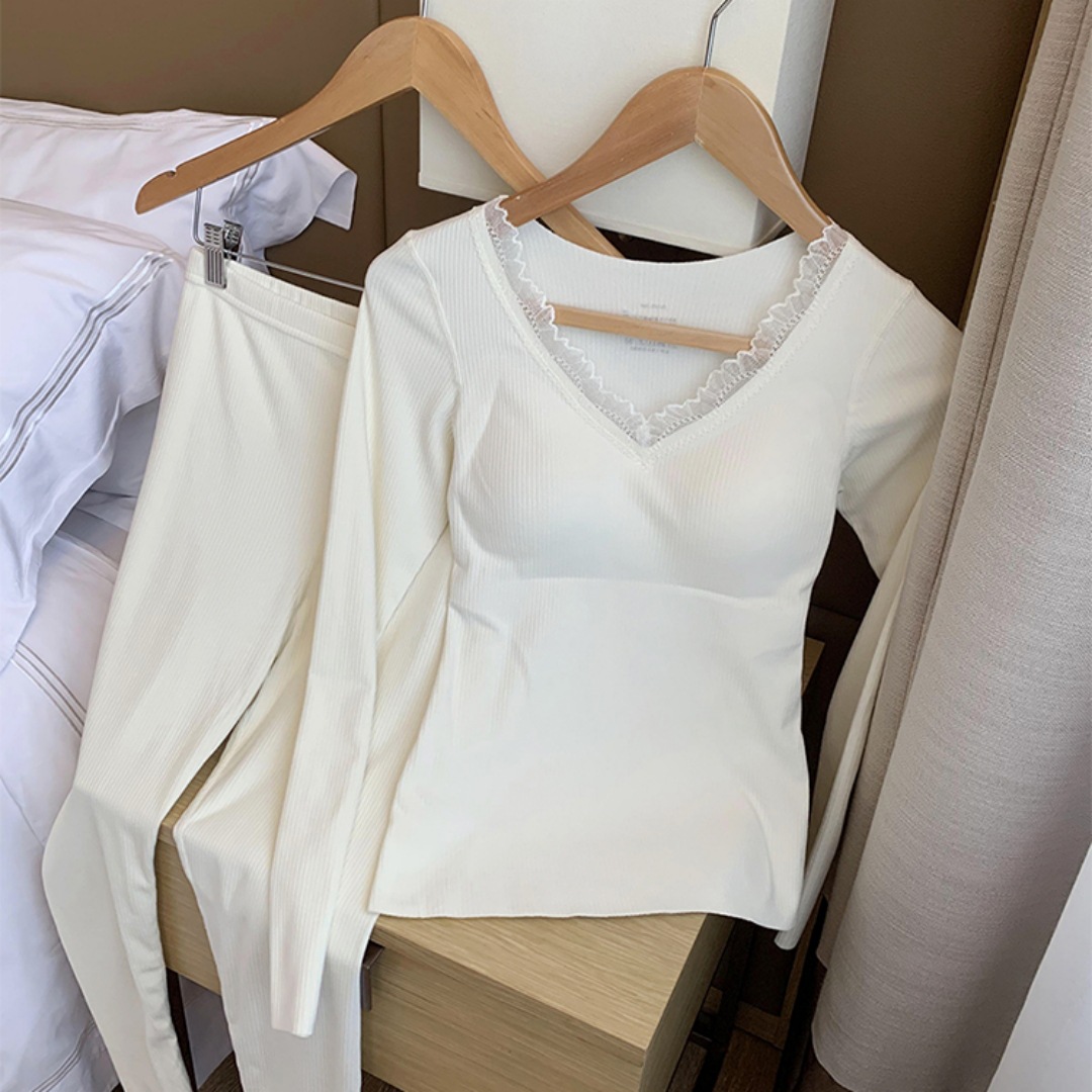 (2개) 열 속옷 세트 기본 셔츠 가슴 패드 학교 유니폼 아티팩트 가을 옷 가을 바지 여성 근육 속옷 가을과 겨울 슬리밍