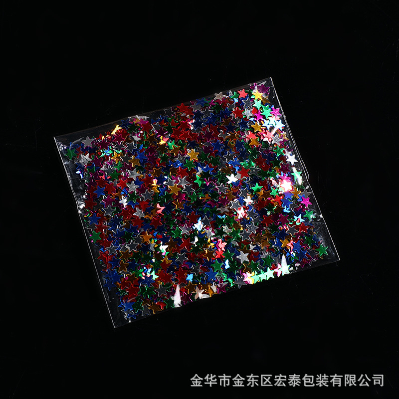 Nueva resistencia a altas temperaturas, brillo en polvo, plata láser, estrella de cinco puntas en forma especial, lentejuelas 1g, accesorios de uñas PET