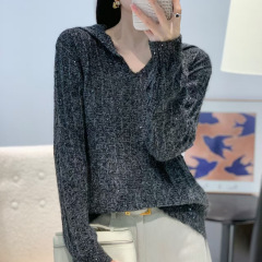 濮院花纱羊驼毛海军领加厚款灰色亮片针织毛衣打底衫卫衣韩版女装