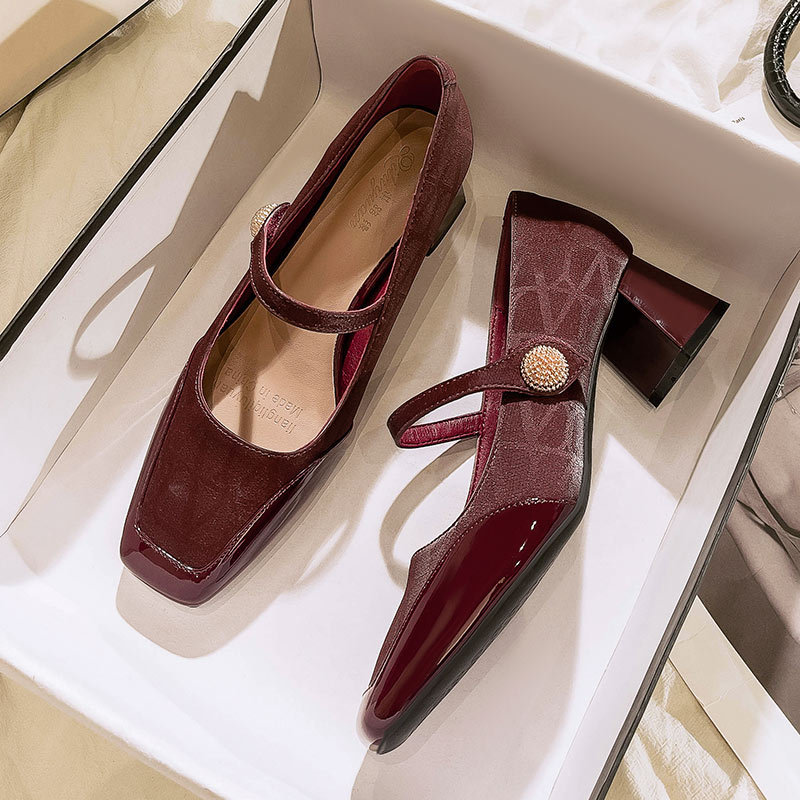 Square Toe Strap High Heels Thick Heel Red Wedding Shoes 2025 New Large Size Women's Shoes French Mary Jane Shoes Square Toe Strap High Heels Thick Heel Red Wedding Shoes 2025 New Large Size Women's Shoes French Mary Jane Shoes