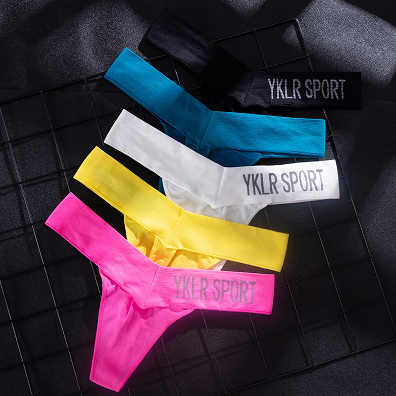European and American style women's thong Low Waist Seamless Sports Fitness letter deep V wide waist seamless women's underwear