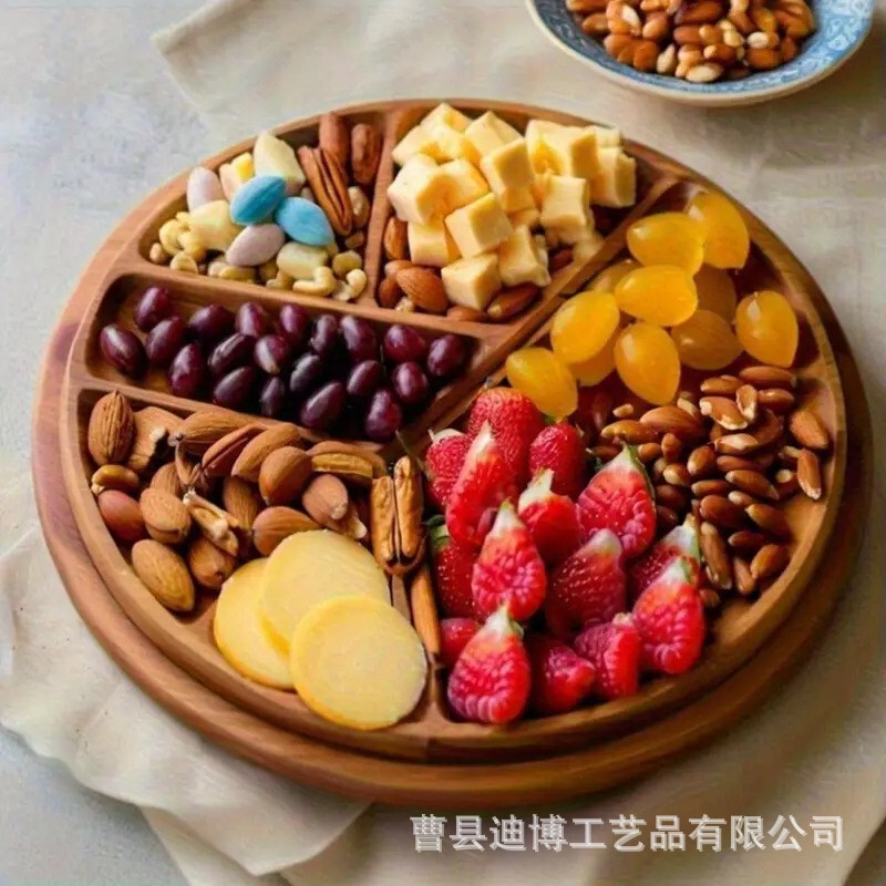 Cross-Border New Product Wooden Round Eight-Piece Tray Wooden Tray Set Breakfast Snack Tray Dining Table Coffee Table