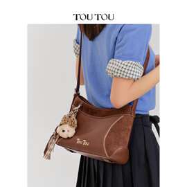 TOU新款棒球拼接托特包大容量软袋hobo腋下包通勤单肩斜挎包女