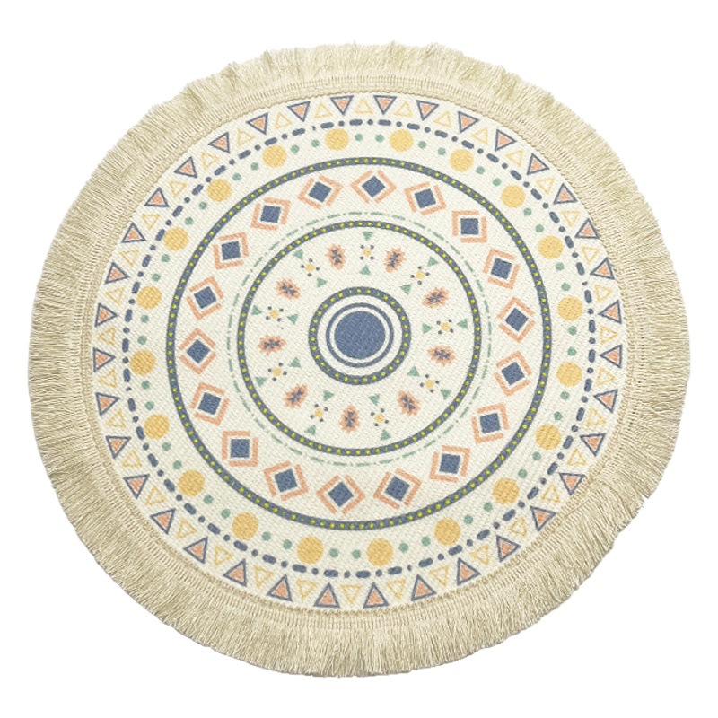 Bohemio mantel de hilo de algodón tela nórdica tejida estera redonda hogar cocina aislamiento térmico estera anti-escaldado borla MESA DE MONTAÑA