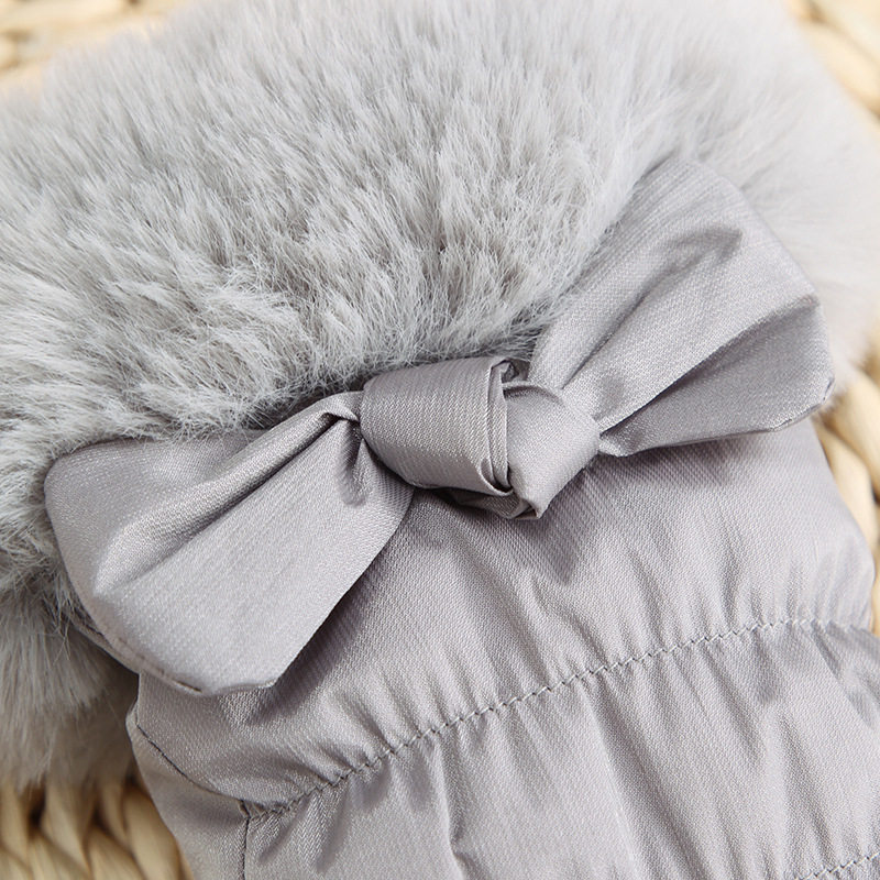 冬季成人加绒保暖手套现货女纯色分指羽绒布手套欧美风防泼水手套