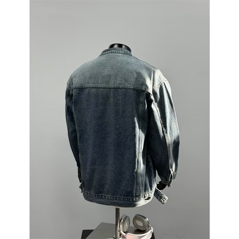Washed Denim Jacket, Men's Casual Stand Up Collar Versatile Workwear Jacket, Vintage Top_voghion.com