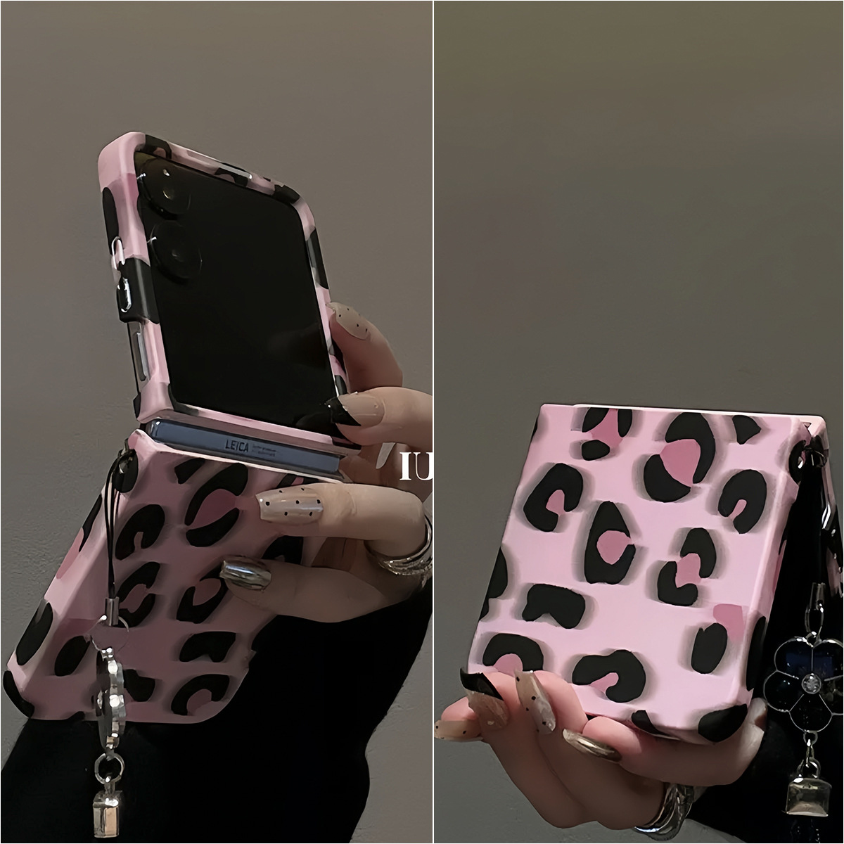 粉色豹纹适用折叠小米MixFlip手机壳潮牌华为PuraX简约可爱保护套