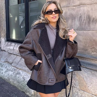 Foreign Trade Women's Autumn and Winter New Loose Fur All-In-One Warm Jacket Women's Mlb Outwear Clothes Cotton Clothes