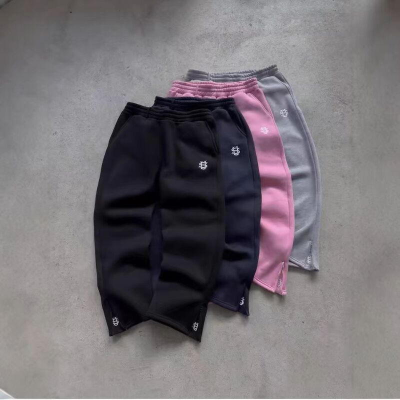 Cross-Border Trendy Brand Suvene Street-Style Embroidered Zippered Fleece-Lined Thick Straight-Leg Pants Casual Unisex Sports Sweatshirt and Sweatpants