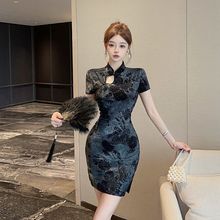 跨境气质改良旗袍短袖连衣裙女夏季新款国风复古夜店包臀短裙子潮