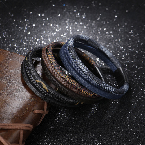 Cross-border e-commerce: Vintage-inspired, Retro-Style Leather Bracelet – Unisex, Multi-Layer, Handwoven Design with Magnetic Clasp