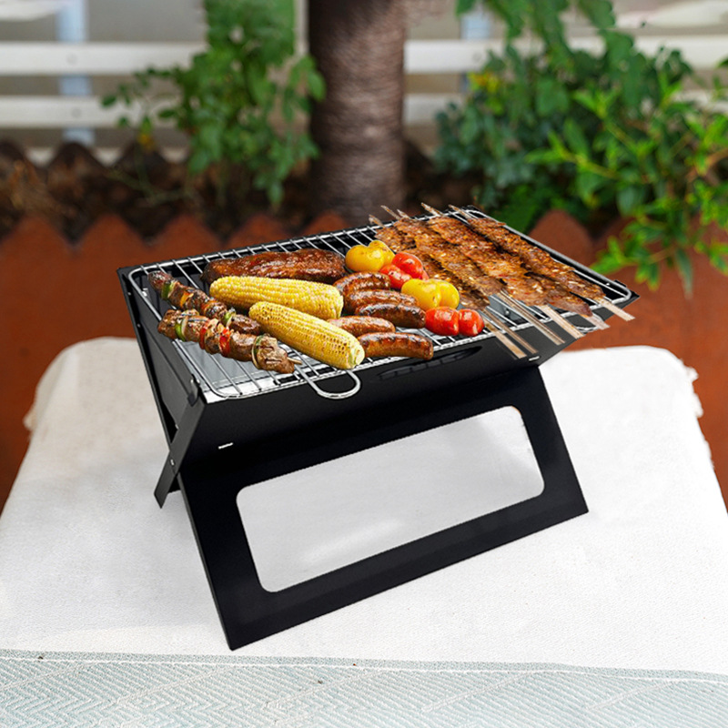 Certificado EN grueso horno de tijeras tipo X horno de parrilla plegable portátil BBQ parrilla al aire libre estante de parrilla de portátil