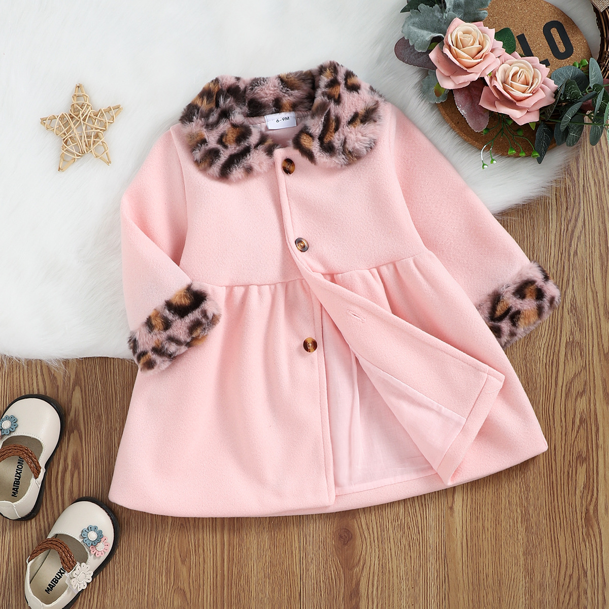 Spring and Autumn New Women's Children's Baby Children's Leopard Print Collar Long Sleeve Windbreaker Jacket Children's Clothing