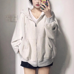 美式复古高街连帽卫衣女春秋oversize薄款外套chic慵懒开衫上衣