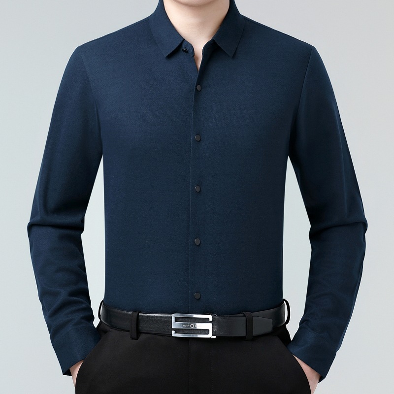 Brand Cashmere Shirt Men's Middle-aged Business Casual 2024 Autumn New Solid Color Wrinkle-resistant Non-ironing Shirt for Men