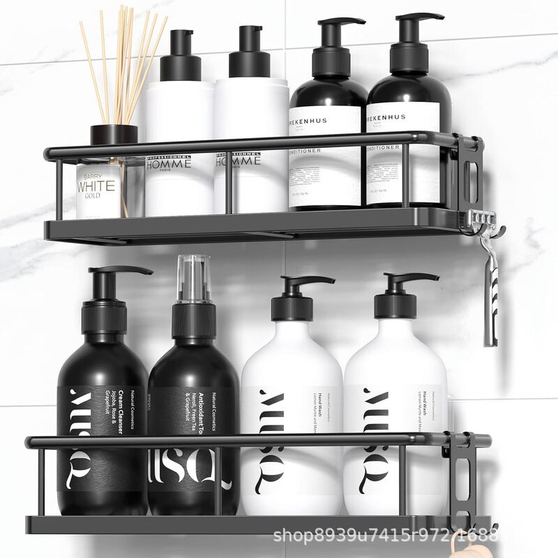 Anti-rust adhesive shower rack suitable for shower rooms, large-capacity bathroom storage and organization rack A145