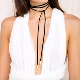 简约时尚绑带韩国绒长款蝴蝶结项链锁骨现货批发亚马逊珍珠