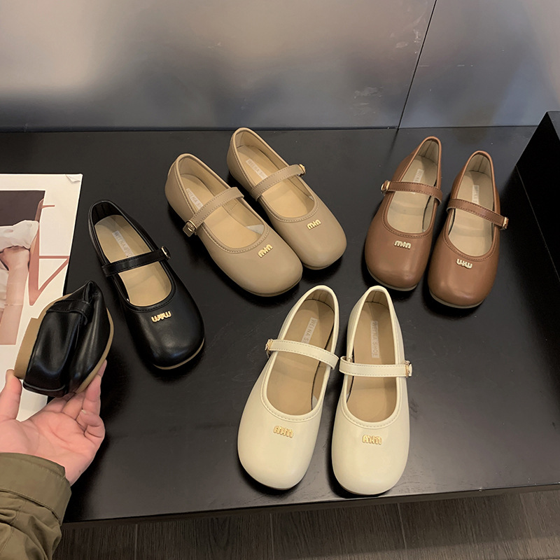 簡約小香風淺口單鞋女2023春秋新款軟底豆豆女鞋法式粗跟瑪麗珍鞋