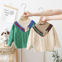 一件代发2025新款儿童毛衣加绒洋气假两件中小童秋装男童针织内搭