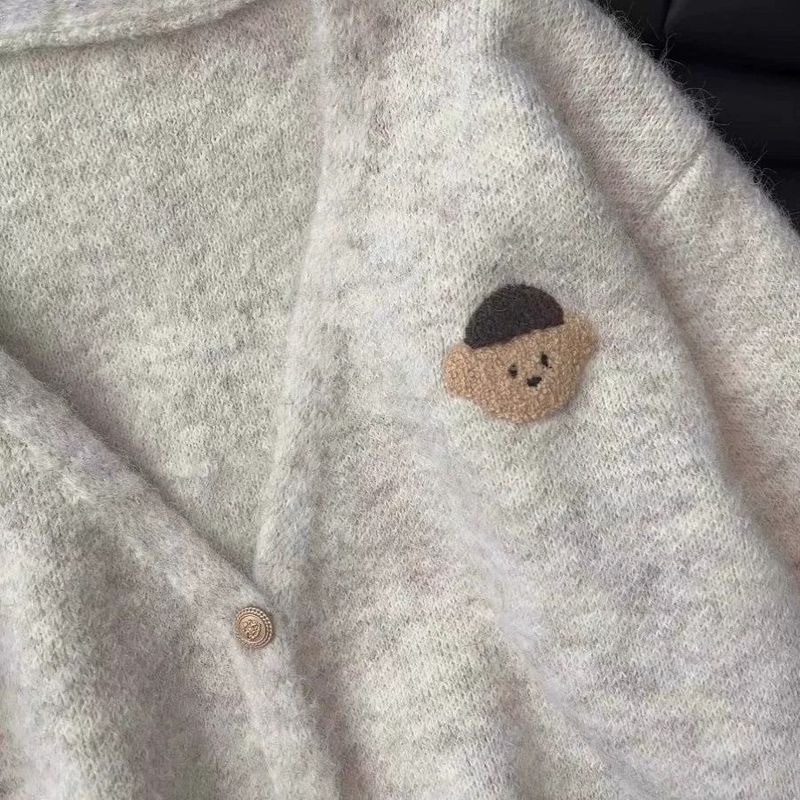 宽松小熊新款针织春秋外套上衣开衫慵懒高级感韩系女毛衣领软糯|undefined