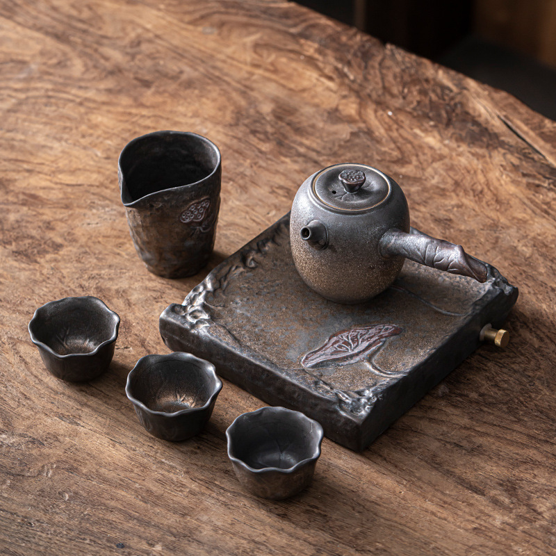 Creativo japonés Kung Fu té juego traje hogar cerámica té taza tetera gres simple viaje portátil una olla tres tazas