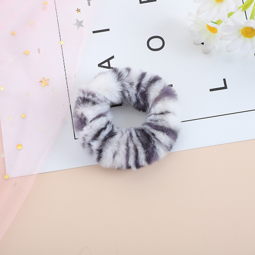Cute fuzzy twin-tail hair tie in Korean style, Japanese-inspired minimalist soft girl student faux rabbit fur leopard print hairband