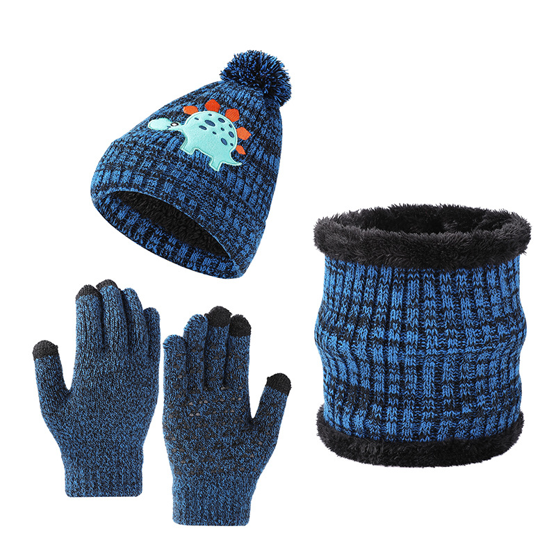 Nuovo cappello caldo lavorato a maglia per bambini transfrontalieri, guanti sciarpa, set da tre pezzi con fiocco di neve, set di cappelli con motivo a macchina dei cartoni animati, inverno_voghion.com