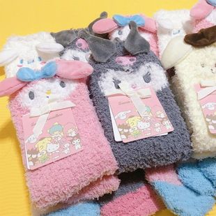 2022 autumn and winter coral velvet socks women's cartoon cute warm sleep floor socks thickened home tube socks