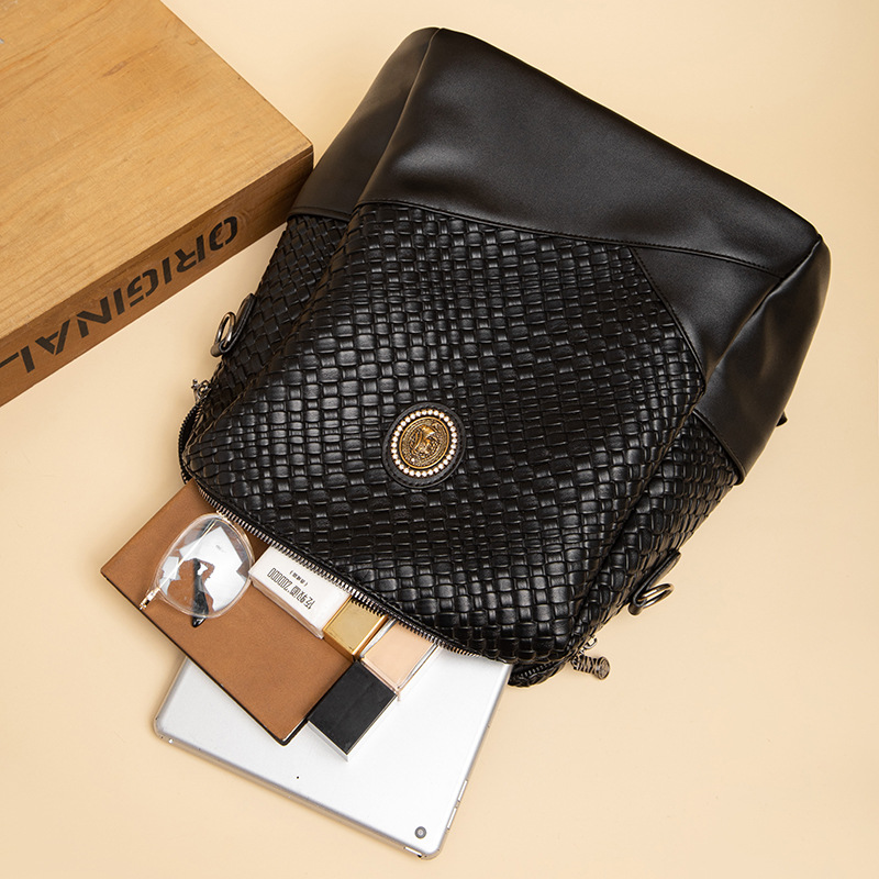 2024 nuevo tejido suave Mochila De Cuero urbano simple multiusos bolso de hombro de gran capacidad estudiante femenino al por mayor