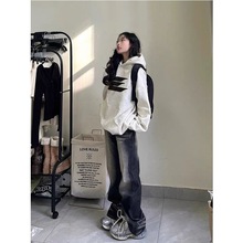 美式高街秋冬连帽卫衣女设计感宽松慵懒风加绒外套复古上衣情侣装