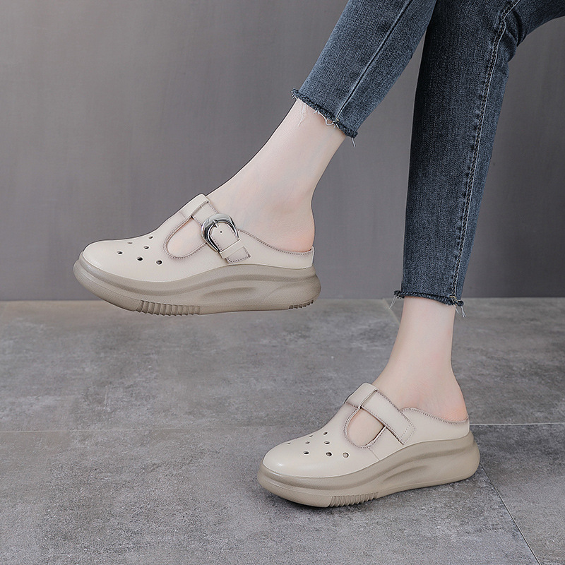 First-Layer Cowhide Retro Toe-Toe Slippers for Women's Outer Wear Summer Thick-Soled Breathable Clogs New Casual Sandals First-Layer Cowhide Retro Toe-Toe Slippers for Women's Outer Wear Summer Thick-Soled Breathable Clogs New Casual Sandals