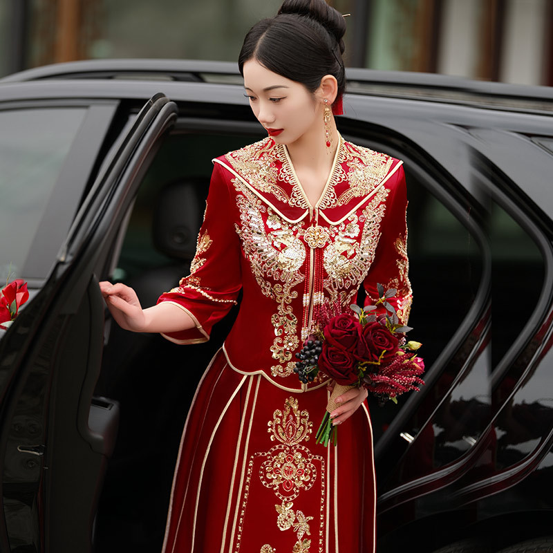 Xiuhe ドレス花嫁の 2025 新しいトーストドレスハイエンドの高級中国のウェディングドレスウェディングドレスウェディングガールショーと|undefined