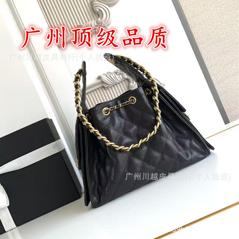 高版本25C新款抽绳水桶包小香风球纹牛皮单肩hobo腋下包嬉皮包女|undefined