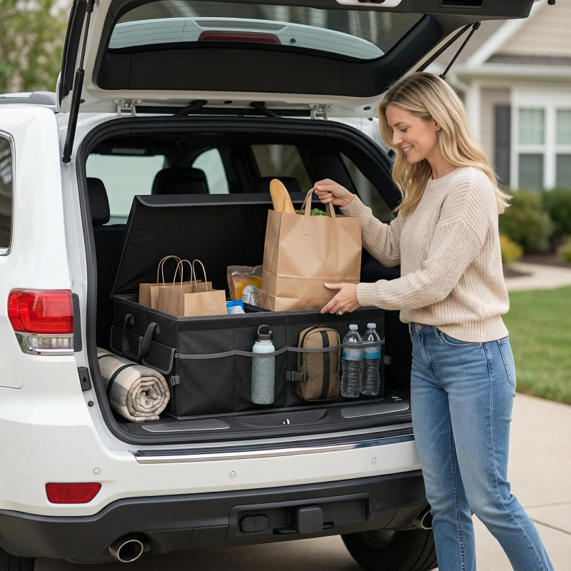 Cross-Border Car Trunk Storage Box with Lid, Large Capacity Car Rear Folding Storage Box