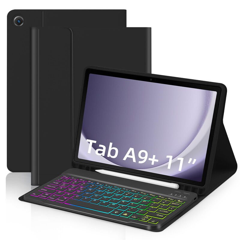 Bluetooth Keyboard Suitable for Samsung Tab S9 Fe 10.9 S7/S8/S9 11 Colorful Backlight Keyboard Leather Case