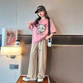 女童夏装套装2024新款儿童卡通时髦洋气夏季小女孩炸街短袖两件套