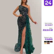 2025年跨境外贸新款色亮片仙女长款无袖时尚修身气质中长款晚礼服