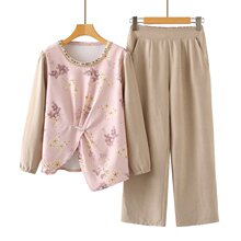 中老年妈妈春季套装2025新款雪纺小衫老年人春秋装女上衣服两件套