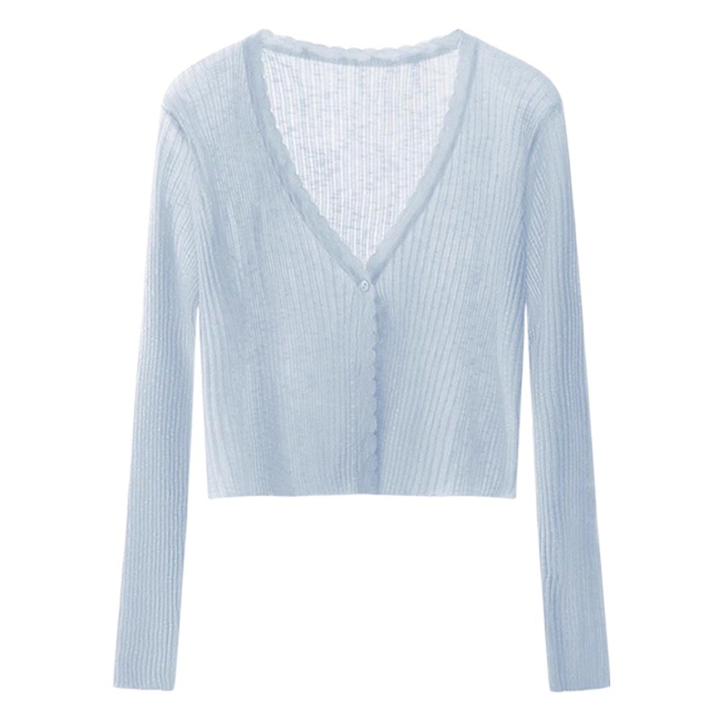 Protector solar cardigan verano de las mujeres delgada falda de la Liga a juego mantón blusa de seda de hielo de punto camisa de aire acondicionado abrigo corto image 1