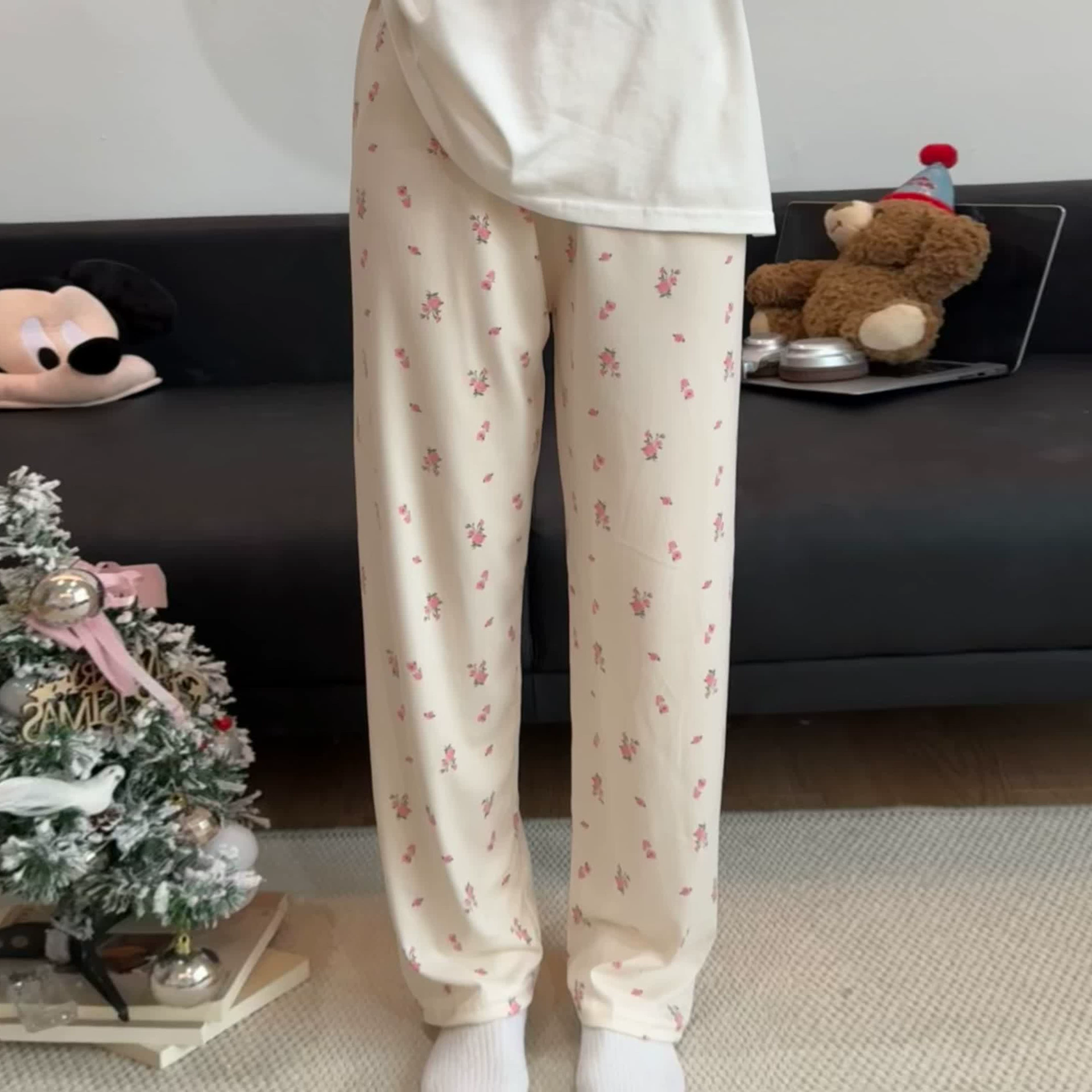 Hello Kitty, мультяшные осенние штаны, оверсайз, высокая талия, свободный прямой крой