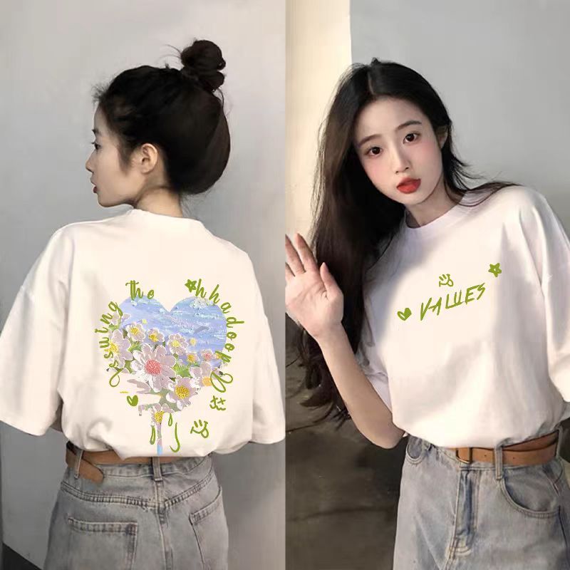 夏の純粋な綿の女性のための半袖 tシャツ 2025 新しいホットスタイル白ルーズカジュアル多用途 tシャツファット mm トップ服|undefined