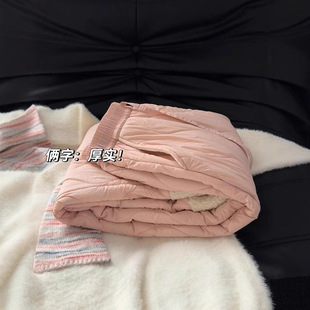 Fleece Cotton Pants Women's Outer Wear Autumn and Winter 2024 New Northeast Warm Fleece-Lined Pants Casual Thickened Pink Wide-Leg Pants
